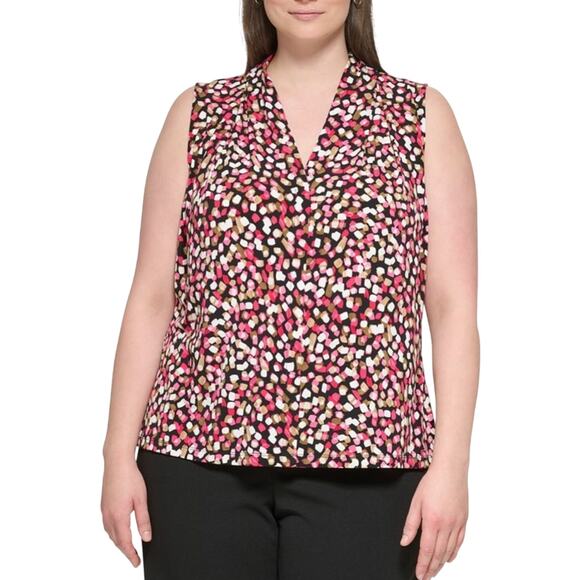 CALVIN KLEIN Printed V-Neck Sleeveless Colorful Knit Top Size 3X - Picture 1 of 2